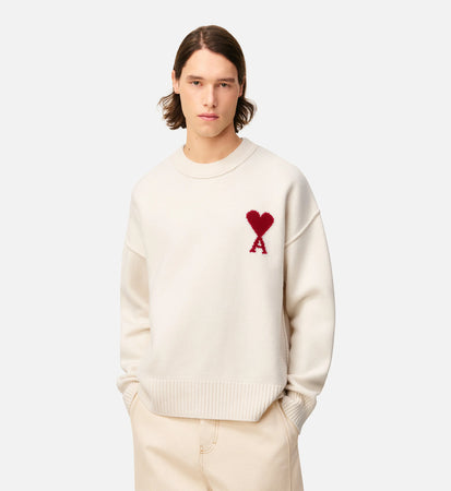 ❤️ AMI Paris – White Sweater with Red Logo